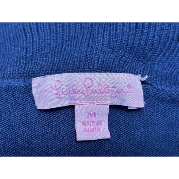 Lilly Pulitzer Sweater Womens Medium Blue Ruffle Open Front Cardigan Lightweight - Picture 3 of 7